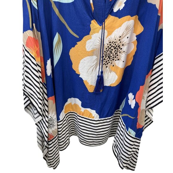 Stylus Womens Floral Stripe Asymmetrical Hem Kimono Sleeve Top 2X Boho Flowy - Picture 3 of 7